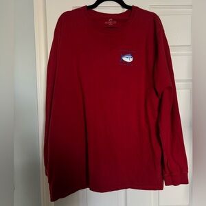 Southern Tide Long-Sleeve Crewneck Shirt in Deep Red with Fish Logo